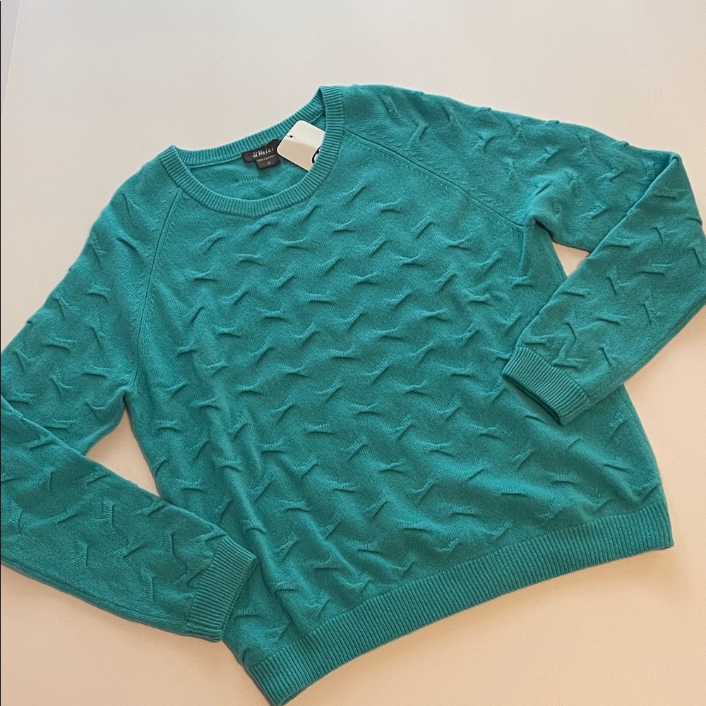 NWT Pure Amici turquoise blue cashmere crew neck sweater size M